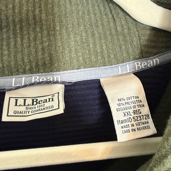 Men's LLBean XXL Lakewashed Double-Knit Pullover, Shawl Collar. Green & Burgundy - Picture 6 of 6